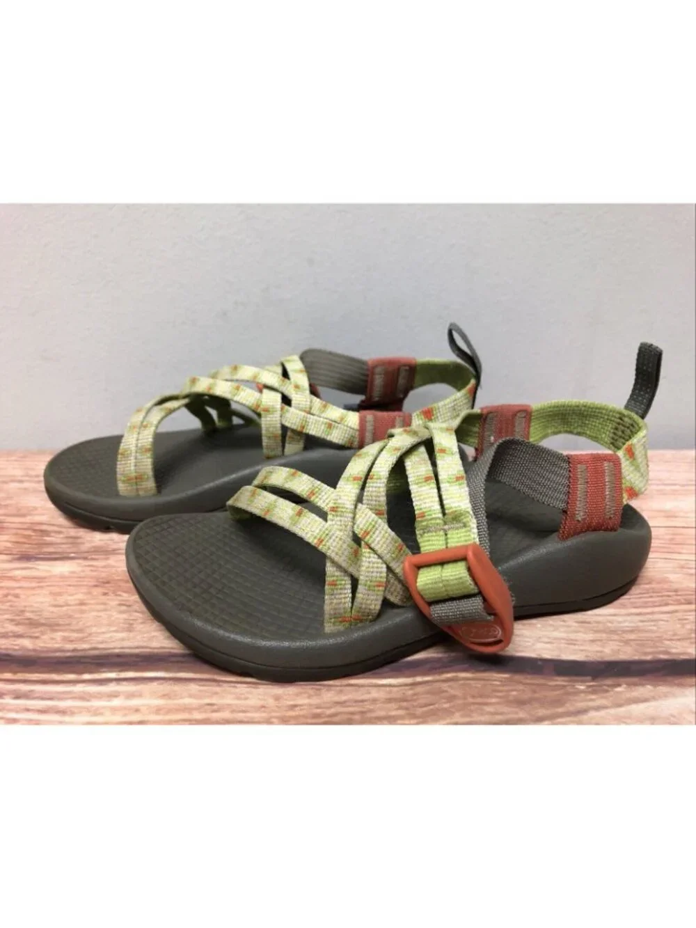 Chaco Kids Girls 13 ZX1 Ecotread Green/Orange Hiking Sport Sandals